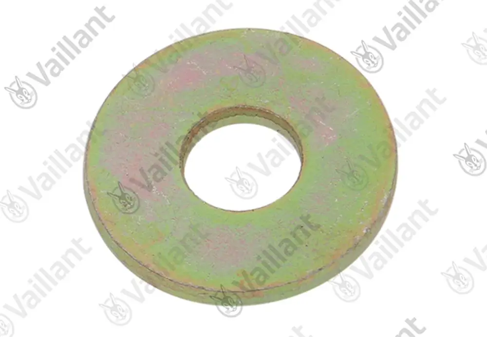 Scheibe in runder Form mit zentralem Loch, in einer metallischen Oberfläche, beschriftet mit "Vaillant".